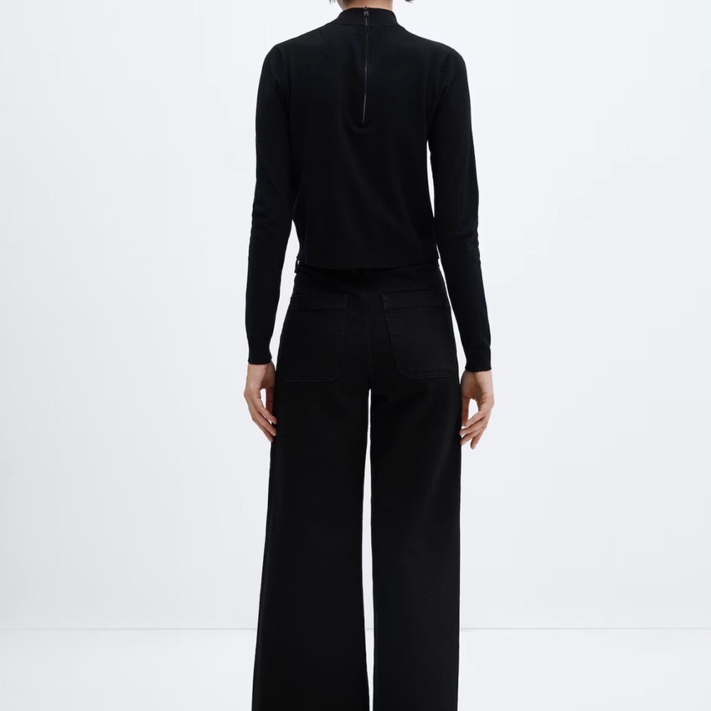 Mango Catherine Black High Rise Wide Leg Jeans Raw Hem Size 36 Minimalist - Picture 10 of 13